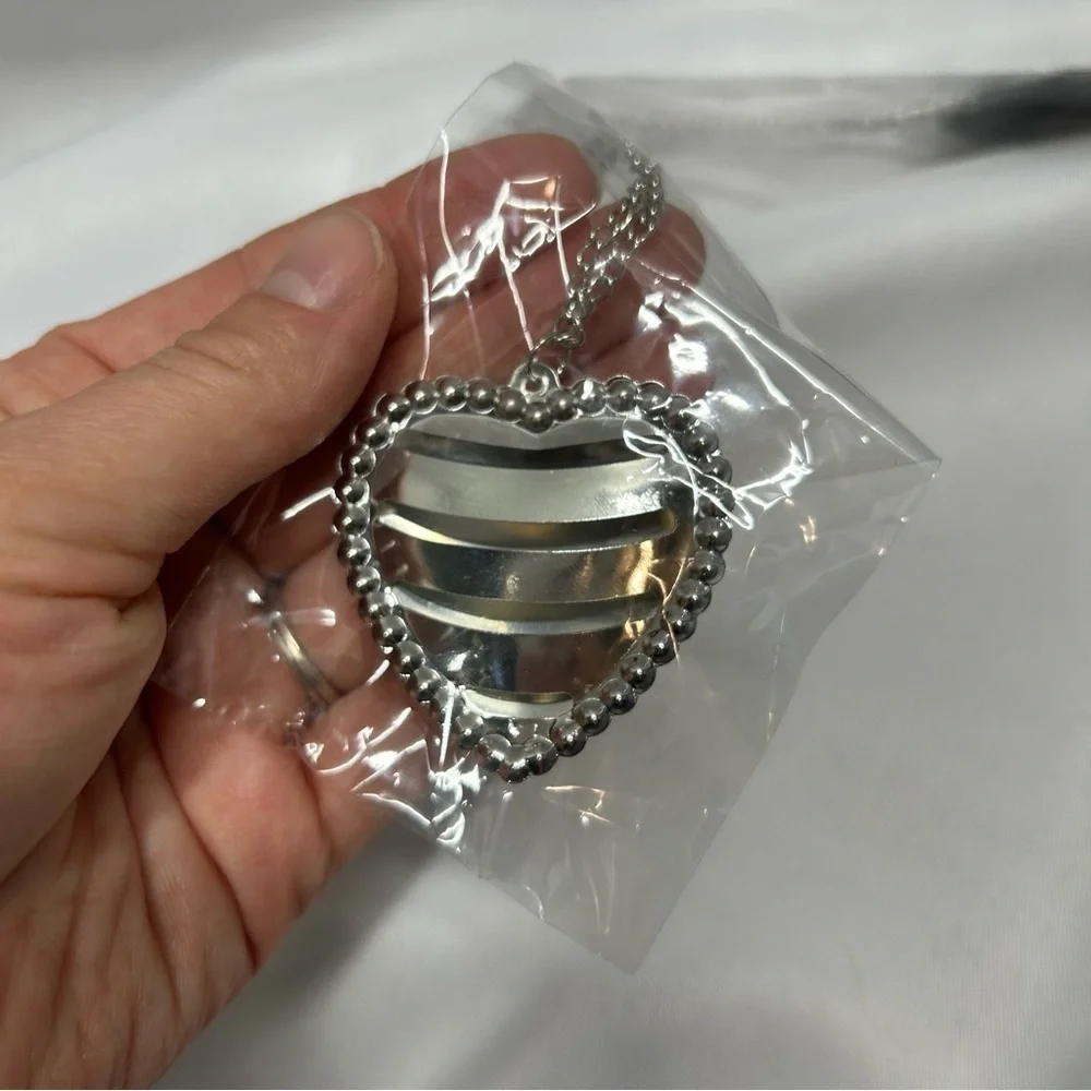 NWT Turtle Heart Necklace With Earrings Long Chain Silver Diamonds Jewelry